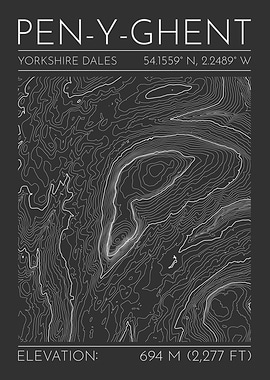 Pen-y-Ghent Topographic Contour Map