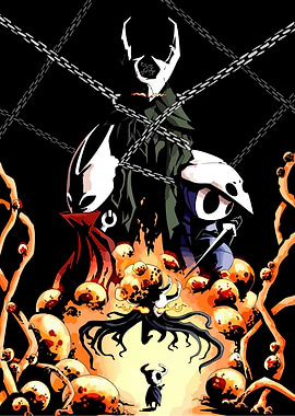 Hollow Knight characters in dark setting