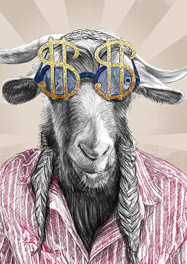 Goat with Dollar Sign Glasses
