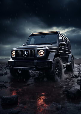 Mercedes G Wagon in rain