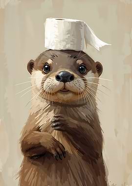 Otter with Toilet Paper Hat