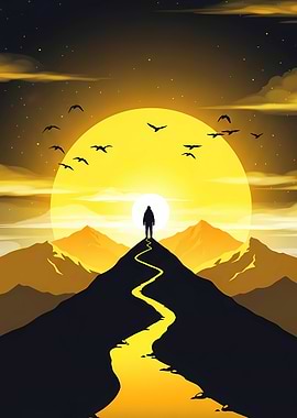 Mountain Peak Silhouette with Rising Sun