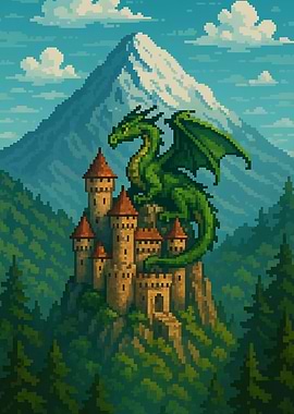 Dragon on Castle Pixel Art