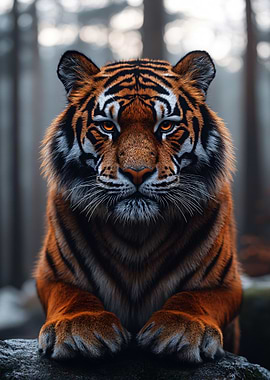 Majestic Tiger Portrait in Forest Setting