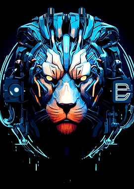 Cyberpunk Lion Head