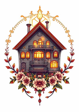 Floral House Illustration