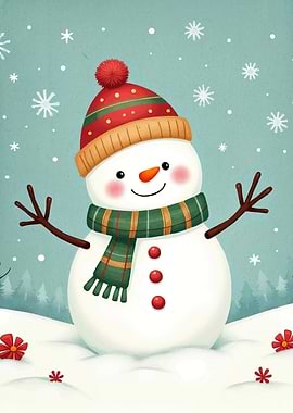 Cheerful Snowman Winter Scenery