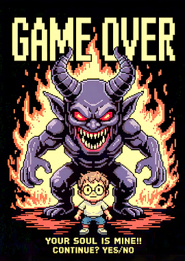 Game Over Pixel Art with Devil