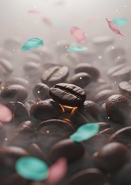 Coffee Beans with Falling Petals