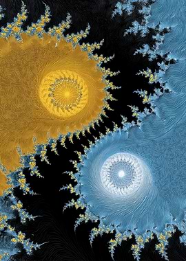 Fractal spirals in gold and blue