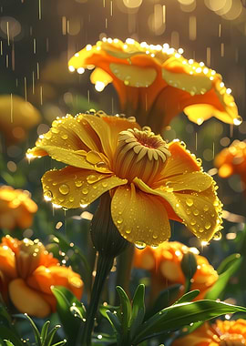 Marigolds in the Rain