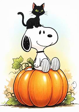 Snoopy, Black Cat, and Pumpkin
