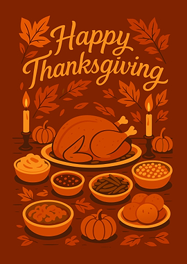 Happy Thanksgiving Feast Illustration