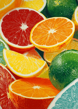 Colorful Citrus Fruit Slices and Halves