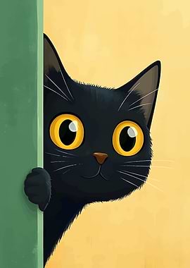 Cartoon Black Cat Peeking
