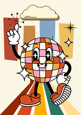 Retro Disco Ball Cartoon Character