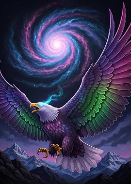 Cosmic Eagle Soaring Above Mountains