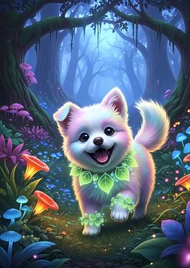 Cute Puppy in Enchanted Forest