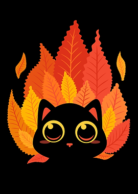 Autumn Flame: Black Cat Wall Art