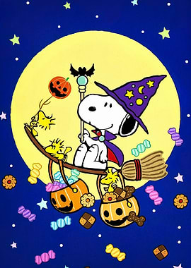 Snoopy Halloween Witch Flying on Broom