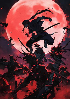 Ninja Battle Under Red Moon