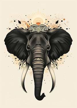 Sacred elephant vector portrait with tribal crown