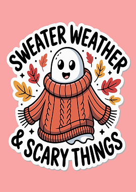 Sweater Weather Ghost Cartoon Illustration