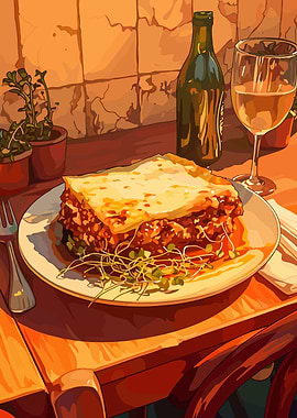 Lasagna Still Life with Wine