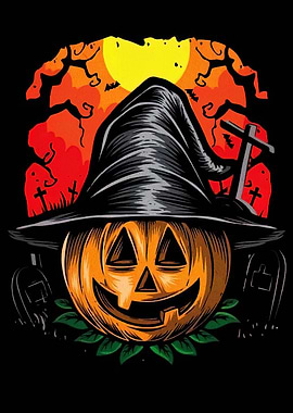 Halloween Pumpkin with Witch Hat