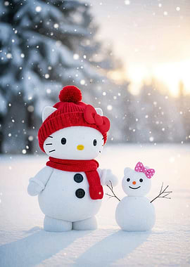 Bear Cute Snowman Winter Scene