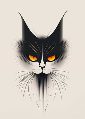 Black cat vector portrait with glowing orange eyes