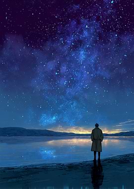 Man gazing at starry night sky