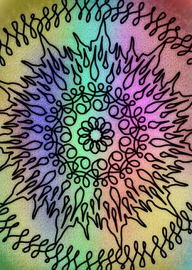 Colorful Abstract Mandala with Black Lines