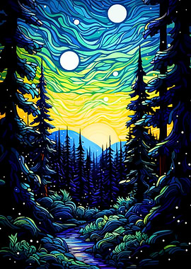 Colorful Forest Landscape with Stream