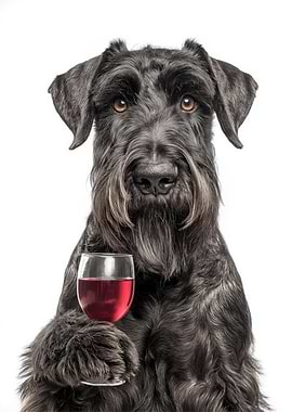 Giant Schnauzer with Wine Glass Portrait