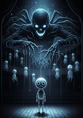 Puppet Master and Marionettes on Stage