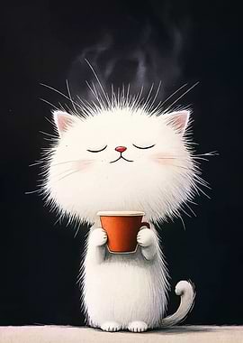 Cute Cat with Coffee Cup