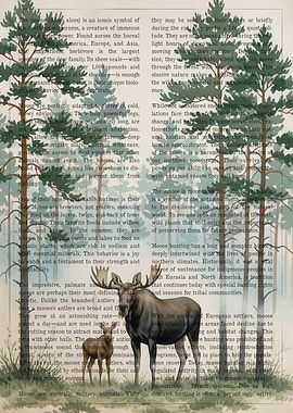 Moose and Calf on Text Background