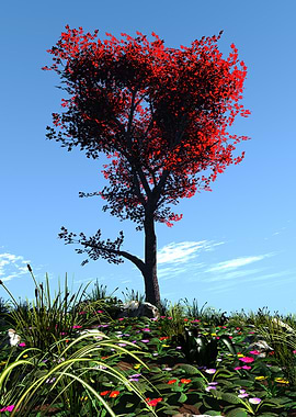 Red Tree in a Meadow