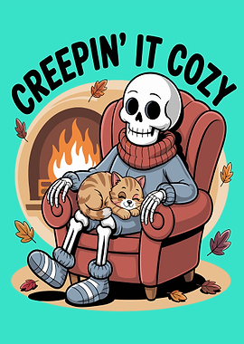 Creepin' It Cozy: Skeleton and Cat