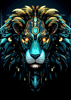 Cyberpunk Lion Digital Art