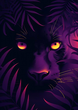 Mystic panther vector portrait with glowing eyes
