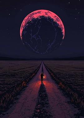 Night Walk Under a Red Moon