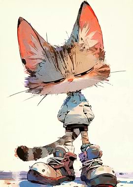 Stylized Cat Character in Oversized Shoes