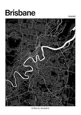 Brisbane Black and White Map