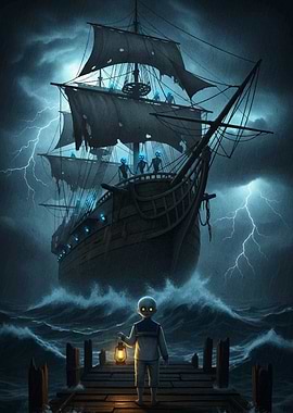 Ghost Ship in Stormy Seas