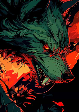 Angry Wolf Illustration with Red Eyes