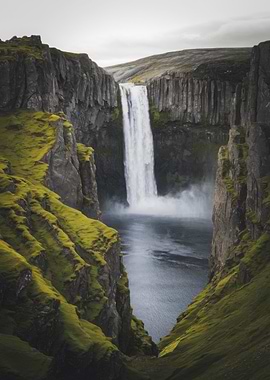 Dramatic Waterfall in a Rocky Landscape