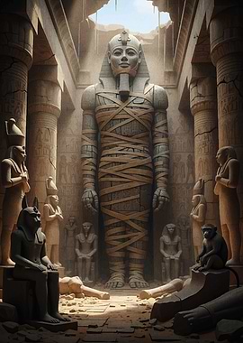 Ancient Egyptian Temple Interior with Statue