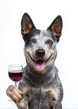 Australian Cattle dog with Wine Glass Portrait